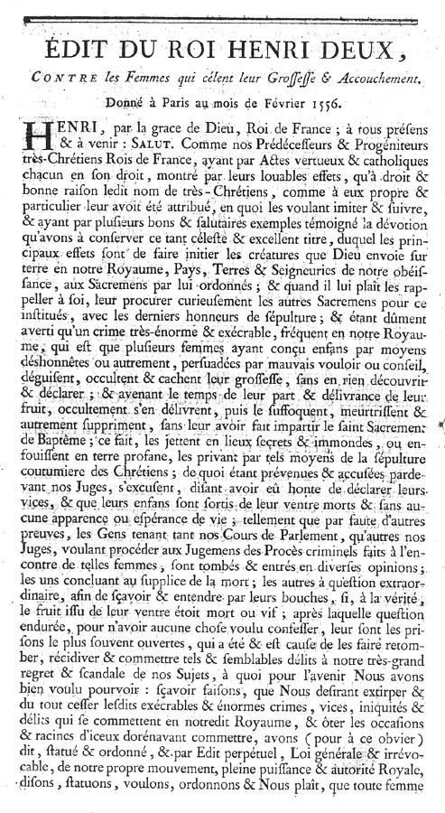 Édit d'Henri II de février 1556, page 1